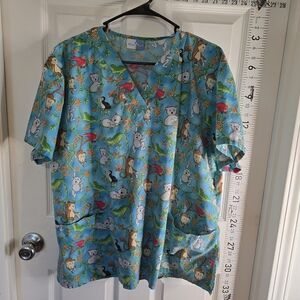 Blue Animal Print Medical Scrub Top